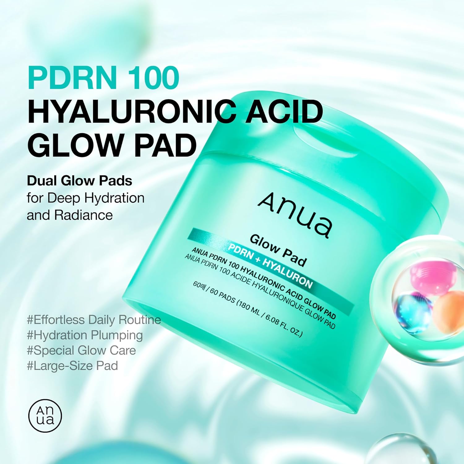 Anua PDRN 100 Hyaluronic Acid Pad, Glow-Plumping Korean Face Pad